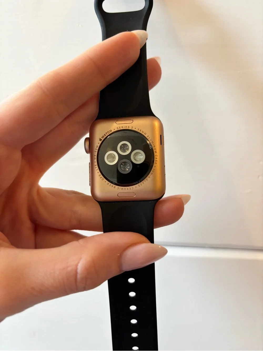 Apple Watch - Black Sport Band, Rose Gold
